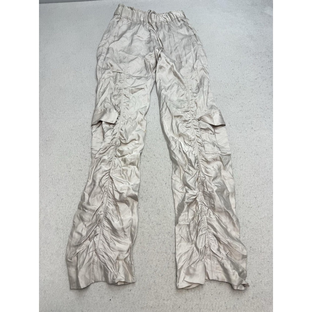 Manning Cartell Satin Cargo Pants Womens 2 Beige Ruched Drawstring Relaxed Fit